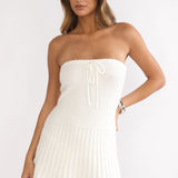 Hollis Strapless Pleat Hem Knit Mini Dress White