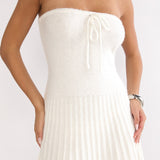 Hollis Strapless Pleat Hem Knit Mini Dress White