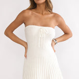 Hollis Strapless Pleat Hem Knit Mini Dress White