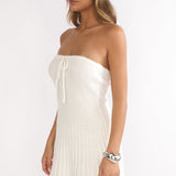 Hollis Strapless Pleat Hem Knit Mini Dress White