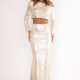 Crystalline Sequin Maxi Skirt Champagne