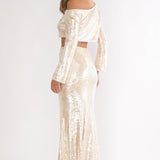 Crystalline Sequin Maxi Skirt Champagne
