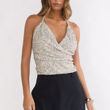 Just A Spark Sequin Halter Top Silver