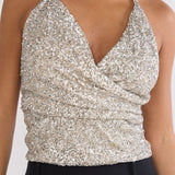 Just A Spark Sequin Halter Top Silver