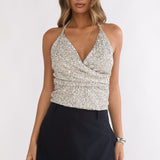 Just A Spark Sequin Halter Top Silver