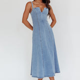 Catch My Drift A-Line Midi Dress Denim Blue