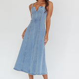 Catch My Drift A-Line Midi Dress Denim Blue