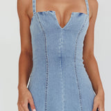 Catch My Drift A-Line Midi Dress Denim Blue