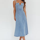 Catch My Drift A-Line Midi Dress Denim Blue