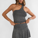 Vespera One-Shoulder Top Silver Black