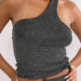 Vespera One-Shoulder Top Silver Black