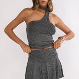 Vespera One-Shoulder Top Silver Black