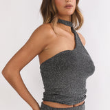 Vespera One-Shoulder Top Silver Black