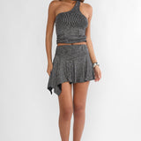 Vespera Asymmetric Hem Mini Skirt Silver Black