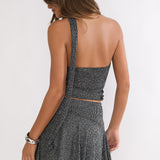 Vespera Asymmetric Hem Mini Skirt Silver Black
