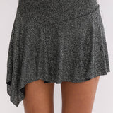 Vespera Asymmetric Hem Mini Skirt Silver Black
