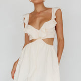 Revel Ruffle Trim Cut-Out Waist Dress Ivory