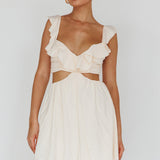 Revel Ruffle Trim Cut-Out Waist Dress Ivory