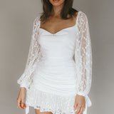 With Love Long Sleeve Lace Mini Dress White