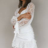 With Love Long Sleeve Lace Mini Dress White