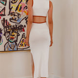 Olivea Cut-Out Waist Knit Midi Dress White