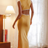 Olivea Cut-Out Waist Knit Midi Dress Yellow