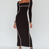 Sunny Coast Long Sleeve Piping Maxi Dress Black