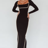 Sunny Coast Long Sleeve Piping Maxi Dress Black