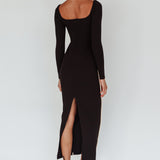 Sunny Coast Long Sleeve Piping Maxi Dress Black