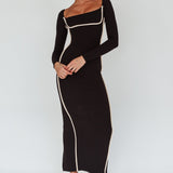 Sunny Coast Long Sleeve Piping Maxi Dress Black