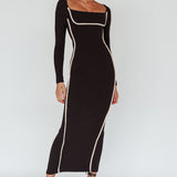 Sunny Coast Long Sleeve Piping Maxi Dress Black