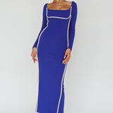 Sunny Coast Long Sleeve Piping Maxi Dress Blue