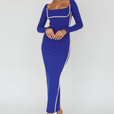 Sunny Coast Long Sleeve Piping Maxi Dress Blue