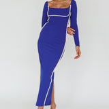 Sunny Coast Long Sleeve Piping Maxi Dress Blue