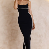 Sunny Coast Piping Trim Maxi Dress Black