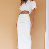Cool It Cut-Out Waist Button Midi Dress Bone