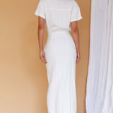 Cool It Cut-Out Waist Button Midi Dress Bone