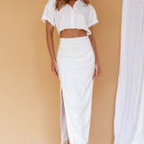 Cool It Cut-Out Waist Button Midi Dress Bone