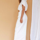 Cool It Cut-Out Waist Button Midi Dress Bone