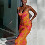Teava Laced Waist Maxi Dress Floral Orange