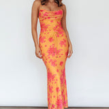 Teava Laced Waist Maxi Dress Floral Orange