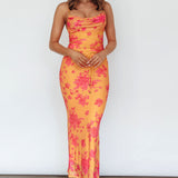 Teava Laced Waist Maxi Dress Floral Orange