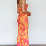 Teava Laced Waist Maxi Dress Floral Orange