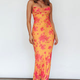 Teava Laced Waist Maxi Dress Floral Orange