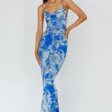 Teava Laced Waist Maxi Dress Print Floral Blue