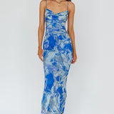 Teava Laced Waist Maxi Dress Print Floral Blue
