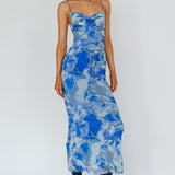 Teava Laced Waist Maxi Dress Print Floral Blue