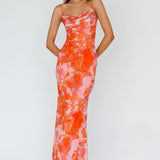 Teava Laced Waist Maxi Dress Print Floral Orange