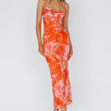 Teava Laced Waist Maxi Dress Print Floral Orange