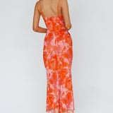 Teava Laced Waist Maxi Dress Print Floral Orange